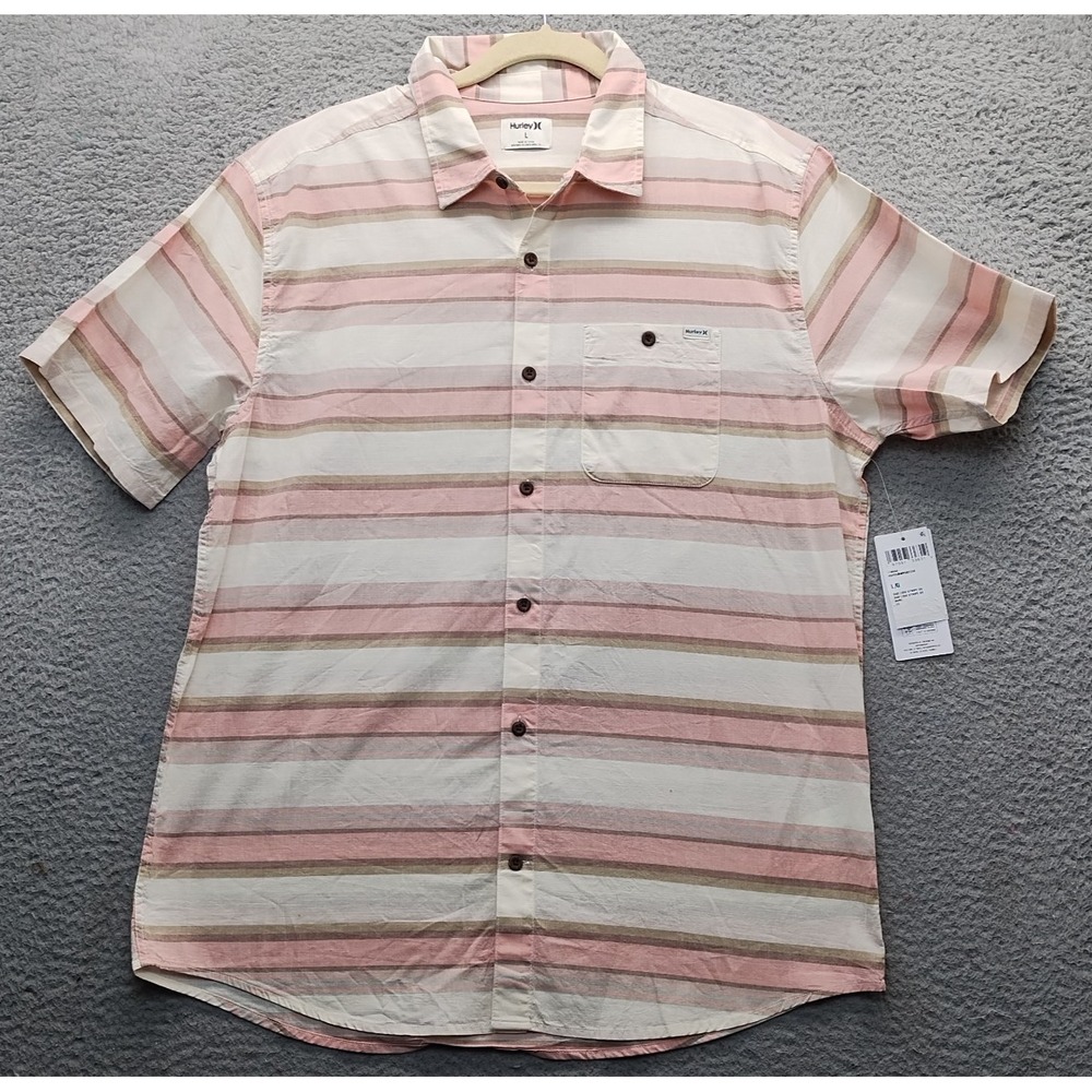 Hurley Shirt Mens L Multi Lido Striped Comfort Short Sleeve Collared Button-Up
